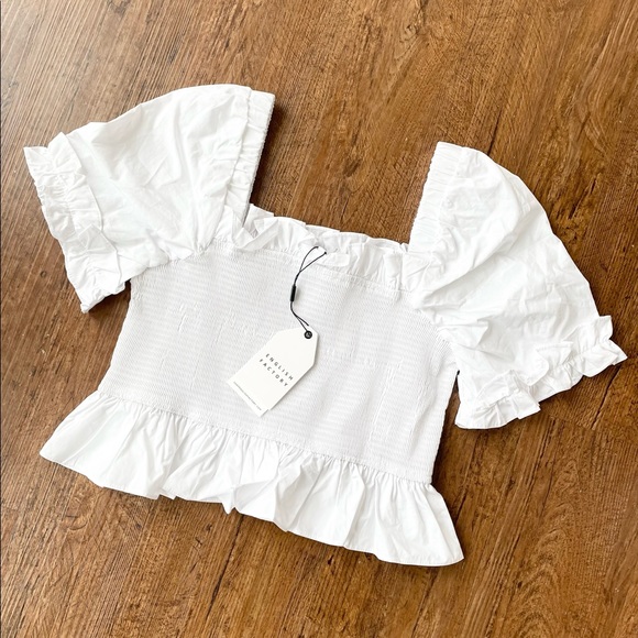 English Factory Tops - English Factory White Puff Sleeve Crop Top